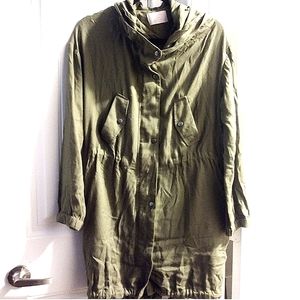 Really Cute Army Green Styled Hoodie Jacket Zip Front Buttons Snaps Pock…